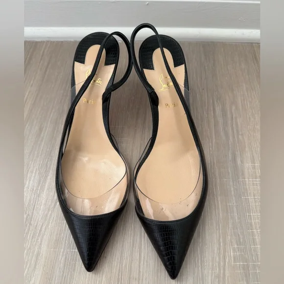Christian Louboutin Posticha 80 Leather and PVC Slingback Pumps - Picture 5 of 8